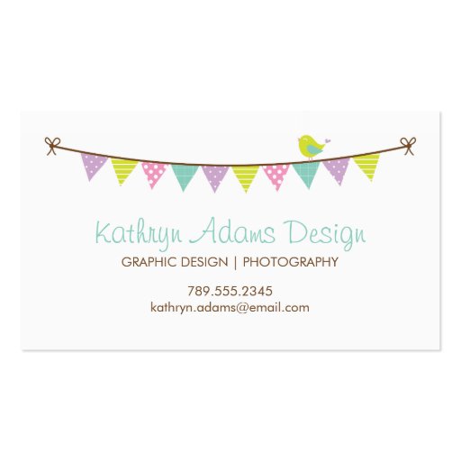 Pastel Colors Patterned Bunting and Cute Bird Business Card Templates