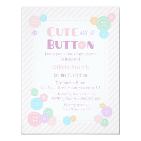 Pastel Cute as a Button Baby Shower Invitations
