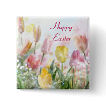 Pastel Easter Tulips buttons