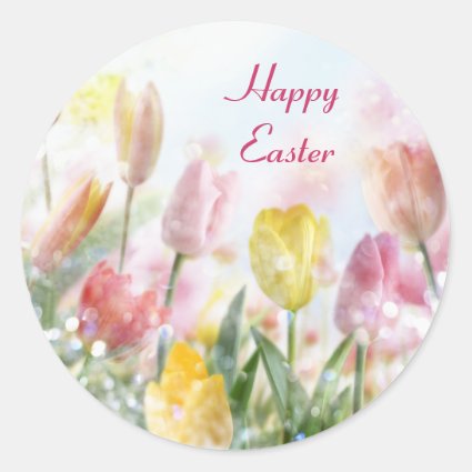 Pastel Easter Tulips Round Sticker
