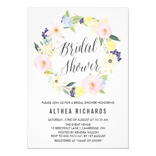 Pastel Floral Wreath Bridal Shower Invitation 5" X 7" Invitation Card
