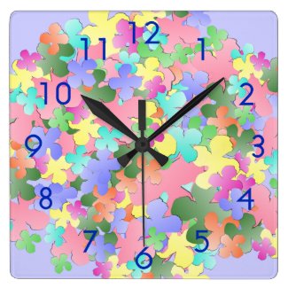 Pastel Flower Collage Square Wall Clocks