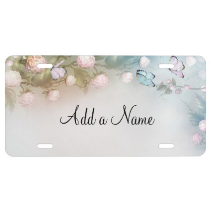 Pastel flowers and butterflies license plate