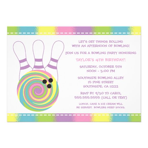 Pastel Girl Bowling Birthday Party Invitations