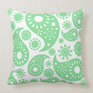 Pastel Green Paisley Pattern Design. Pillows