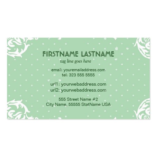 Pastel Green Polka Dot & Floral-Elegant Template Business Card Templates (back side)