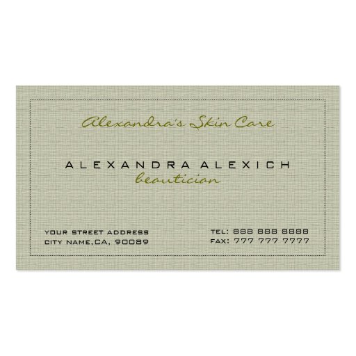 Pastel Green Simple Linen Texture Business Cards (front side)
