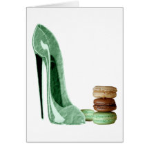 Pastel Green Stiletto Shoe and French Macaroons Ar Card