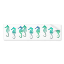 Pastel Green Watercolor Seahorses Bumper Stickers