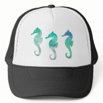 Pastel Green Watercolor Seahorses Trucker Hats