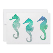 Pastel Green Watercolor Seahorses Custom Invitations