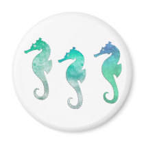 Pastel Green Watercolor Seahorses Fridge Magnet