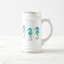 Pastel Green Watercolor Seahorses Mugs