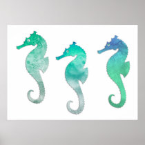 Pastel Green Watercolor Seahorses Print