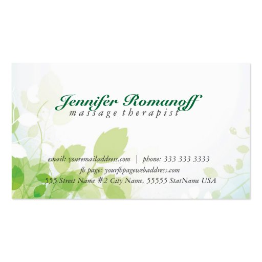 Pastel Green & White Nature Design Natural Spa Business Card (back side)