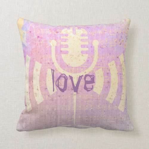 Pastel Grunge Love Music Pink Yellow Cushion Throw Pillows