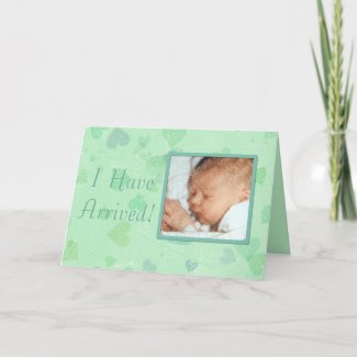 Pastel Hearts Green Baby Birth Announcement card