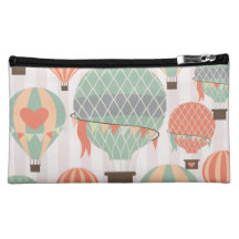 Pastel Hot Air Balloons Rising Pink Striped Sky Cosmetics Bags