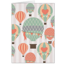 Pastel Hot Air Balloons Rising Pink Striped Sky Cards