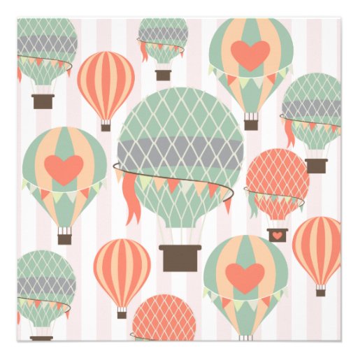 Pastel Hot Air Balloons Rising Pink Striped Sky Custom Announcement
