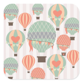 Pastel Hot Air Balloons Rising Pink Striped Sky Square Sticker