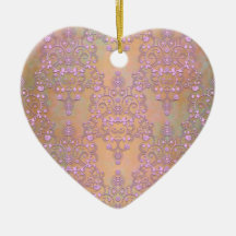 Pastel Lavender over Peachy Gold Lace Damask Christmas Ornament