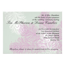 Pastel Lilac White Peacock Feathers Invitations
