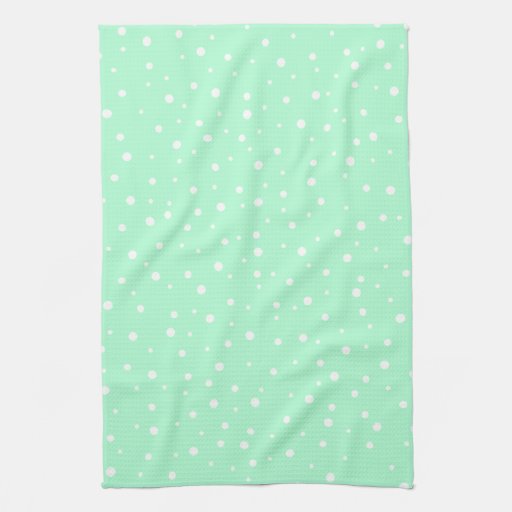 Pastel Mint Green with White Dots Pattern Kitchen Towels