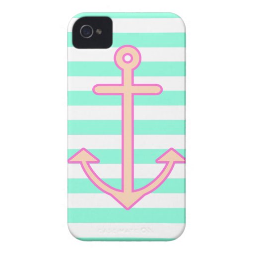 Pastel Mint Nautical Anchor Case-Mate iPhone 4 Cases