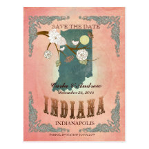 Pastel Orange Save The Date -Map With Lovely Birds Postcards