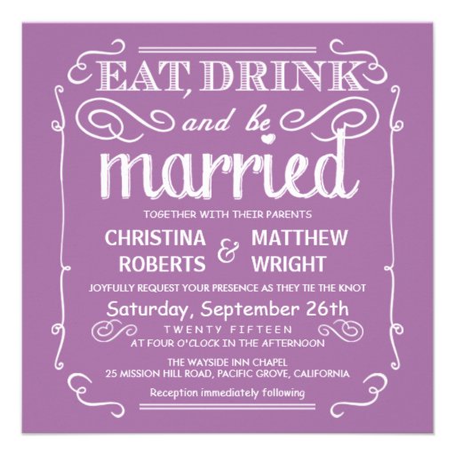Pastel Orchid Eat Drink be Married Wedding Invites
