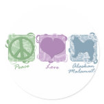 Pastel Peace, Love, and Alaskan Malamutes Round Sticker