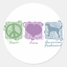 Pastel Peace, Love, and American Foxhounds Round Sticker