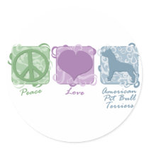 Pastel Peace, Love, and American Pit Bull Terriers Round Sticker