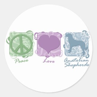 Pastel Peace, Love, and Anatolian Shepherds Stickers