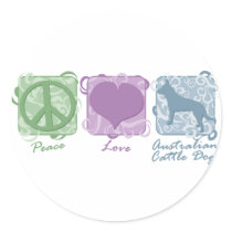 Pastel Peace, Love, and Australian Cattle Dogs Stickers