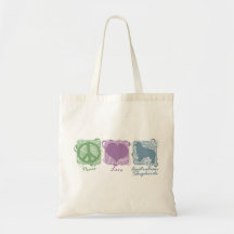 Pastel Peace, Love, and Australian Shepherds Tote Bags