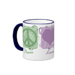 Pastel Peace, Love, and Australian Shepherds Coffee Mug