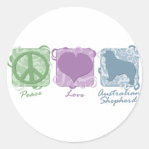 Pastel Peace, Love, and Australian Shepherds Sticker