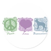 Pastel Peace, Love, and Beaucerons Stickers