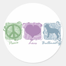 Pastel Peace, Love, and Bullmastiffs Sticker