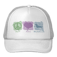 Pastel Peace, Love, and Dachshunds Trucker Hats