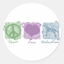 Pastel Peace, Love, and Dalmatians Round Stickers