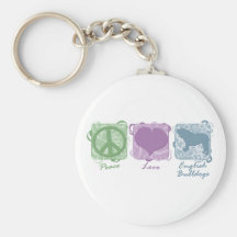 Pastel Peace, Love, and English Bulldogs Keychains
