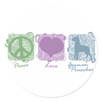 Pastel Peace, Love, and German Pinschers stickers by MenagerieMayhem Pastel Peace, Love, and German Pinschers stickers