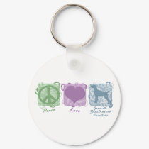 Pastel Peace, Love, and German Shorthaired Pointer keychains