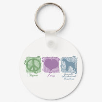Pastel Peace, Love, and German Wirehaired Pointers keychains