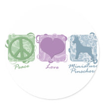 Pastel Peace, Love, and Miniature Pinschers stickers by MenagerieMayhem Pastel Peace, Love, and Miniature Pinschers stickers