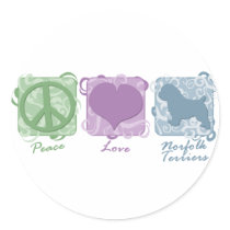 Pastel Peace, Love, and Norfolk Terriers stickers by MenagerieMayhem Pastel Peace, Love, and Norfolk Terriers stickers