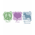 Pastel Peace, Love, and Norwich Terriers t-shirts